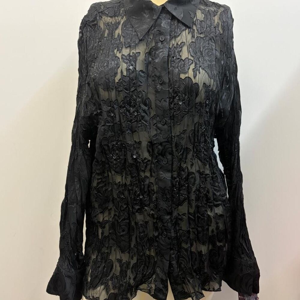 Black Sheer Whimsy Gothic Beaded Floral Design in size 3X New